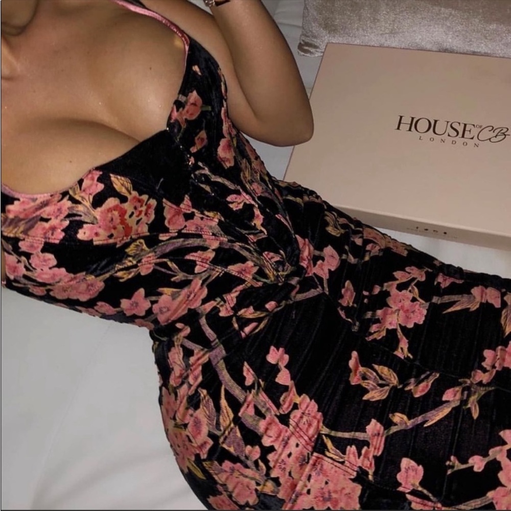 RARE House of CB 'Lexi' Black Floral Devore Velvet Corset Dress NWOT